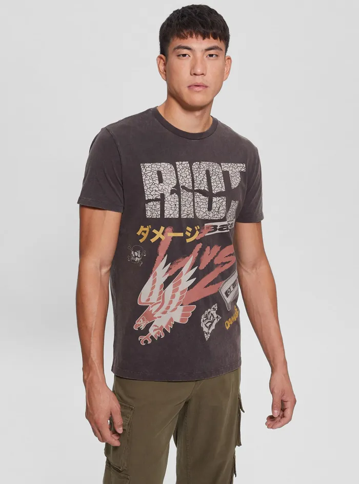 Men Tees and Tanks GUESS Black Multi Riot Tour Tshirt