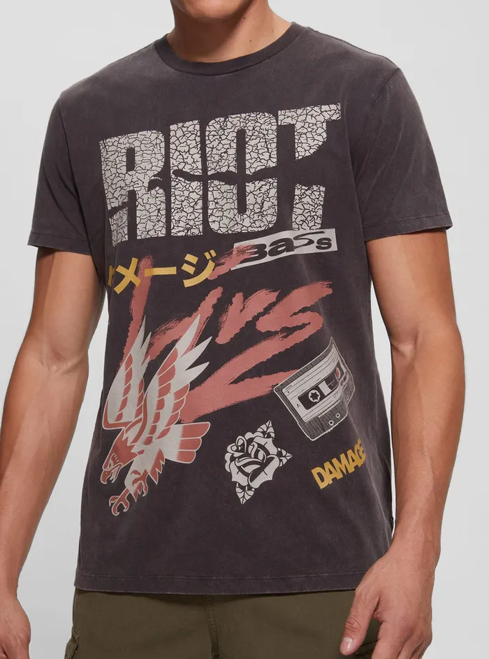 Men Tees and Tanks GUESS Black Multi Riot Tour Tshirt