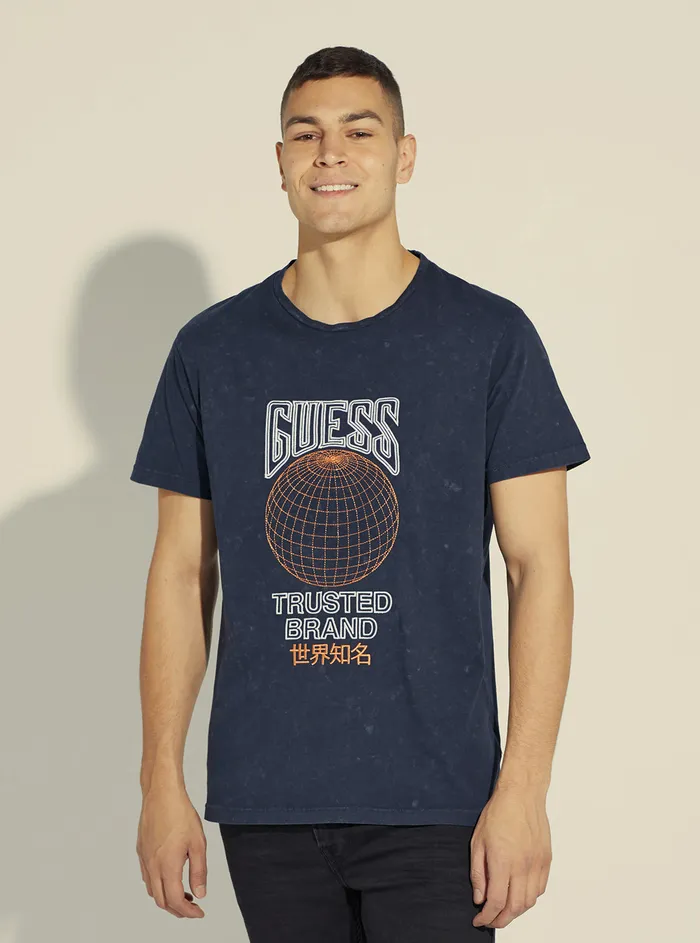 Men Tees and Tanks GUESS Blue Glober Logo Tshirt