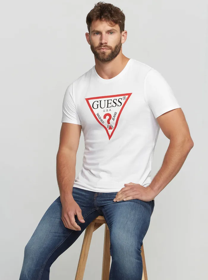Men Tees and Tanks GUESS Eco White Original Logo Tshirt Men Tees and Tanks GUESS Eco White Original Logo Tshirt