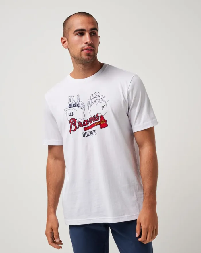 Men Tees TravisMathew ATLANTA BRAVES STRIKE ONE TEE White
