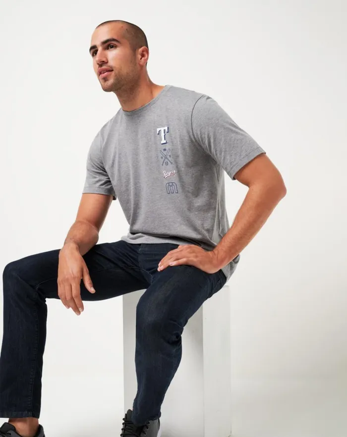 Men Tees TravisMathew TEXAS RANGERS SUNSET SLAM TEE Heather Grey