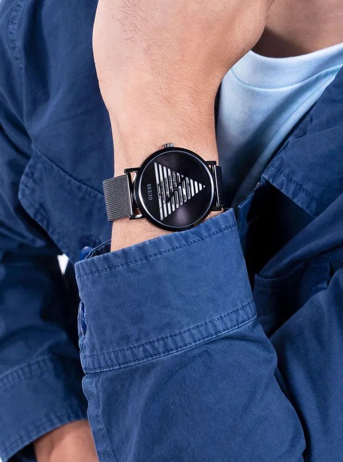 Men Watches GUESS Black Idol Logo Mesh Watch