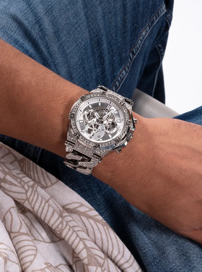 Men Watches GUESS Silver Baron Glitz Watch