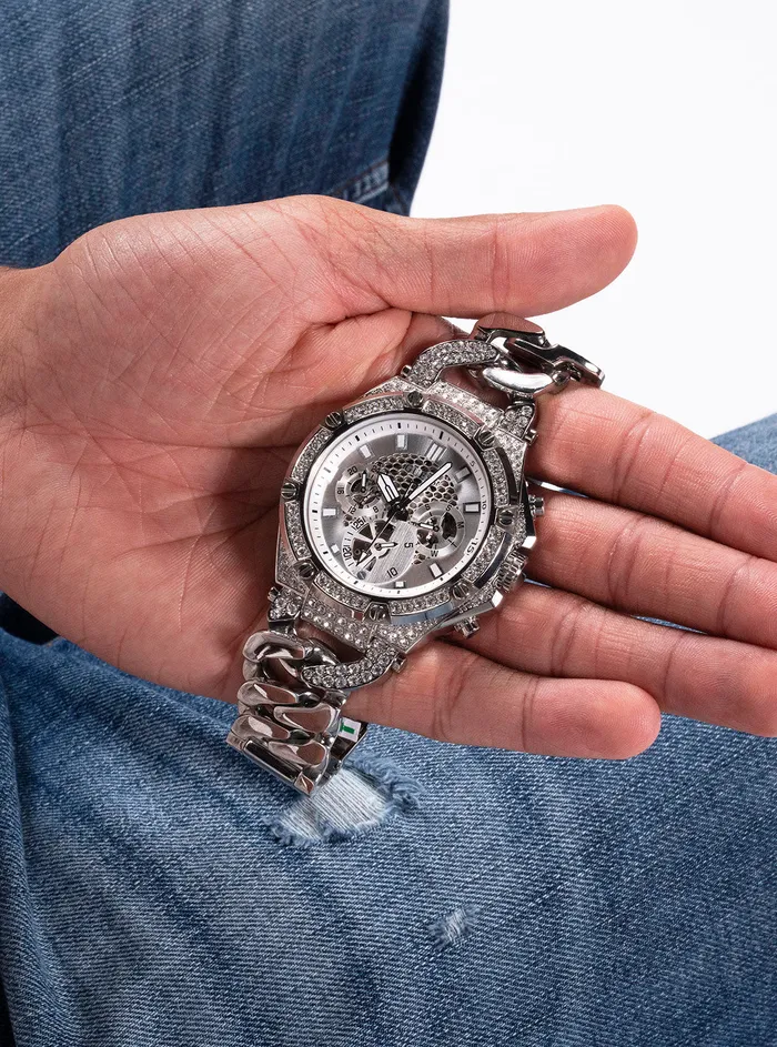 Men Watches GUESS Silver Baron Glitz Watch