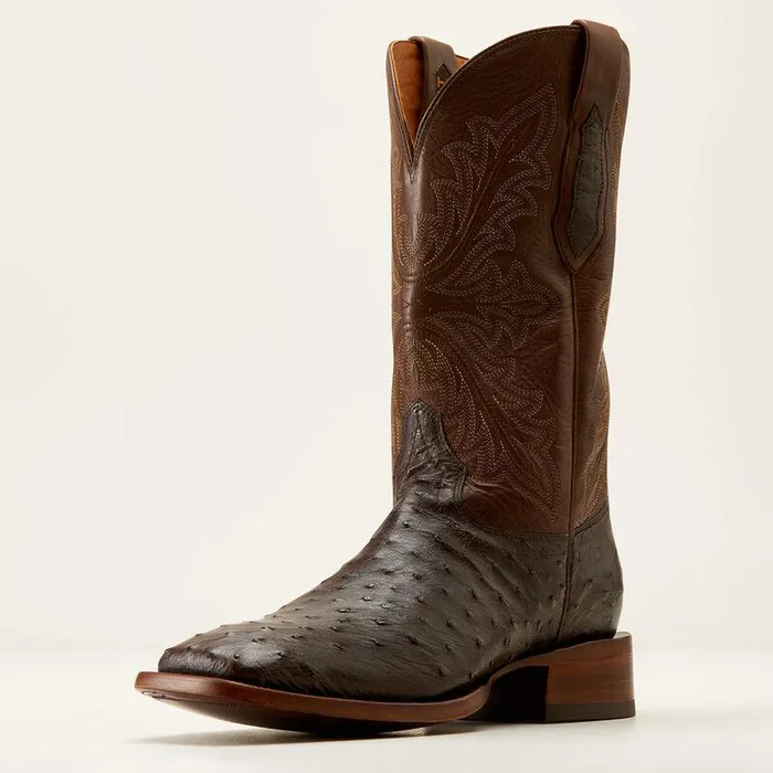 Men Western Boots Ariat Bench Made Bassett Western Boot Espresso Full Quill Ostrich