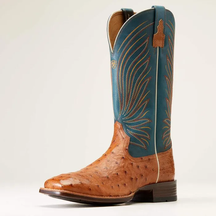 Men Western Boots Ariat Brandin039 Ultra Western Boot Antique Tan Full Quill Ostrich