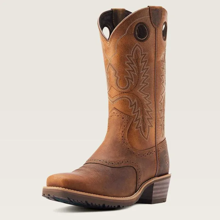 Men Western Boots Ariat Hybrid Roughstock Square Toe Cowboy Boot Sorrel Crunch