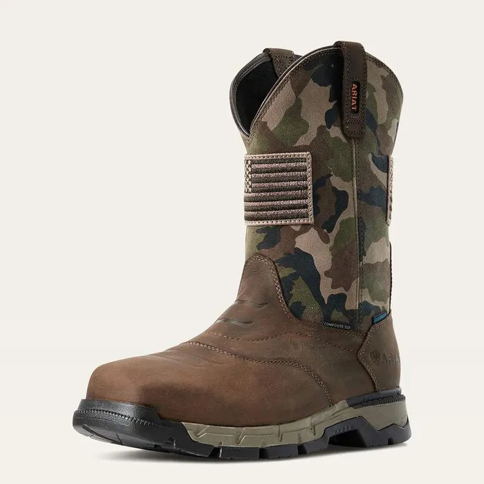 Men Western Boots Ariat Rebar Flex Patriot Waterproof Composite Toe Work Boot Dark Brown