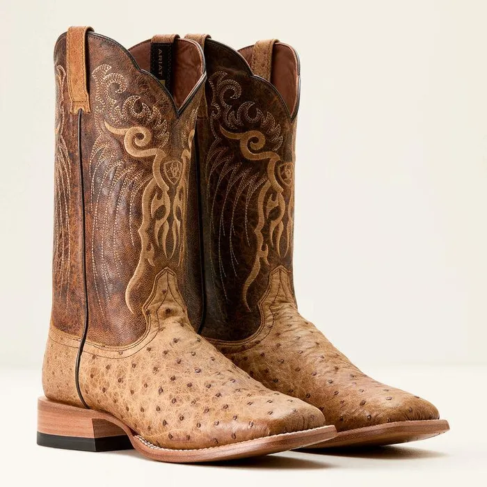 Men Western Boots Ariat Rio Cowboy Boot Honey Tan Full Quill Ostrichchestnut Br
