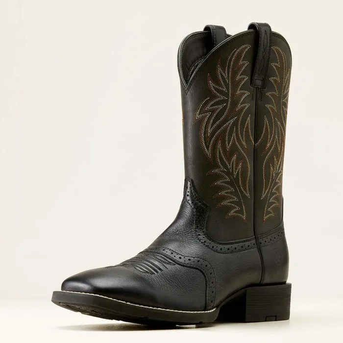 Men Western Boots Ariat Sport Wide Square Toe Cowboy Boot Black Deertan