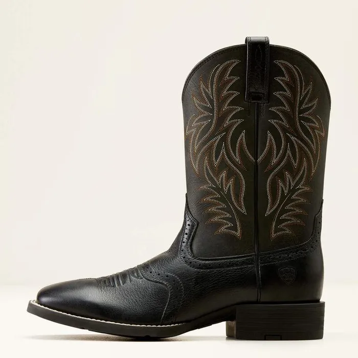 Men Western Boots Ariat Sport Wide Square Toe Cowboy Boot Black Deertan