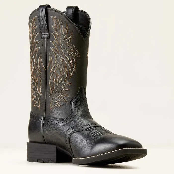 Men Western Boots Ariat Sport Wide Square Toe Cowboy Boot Black Deertan