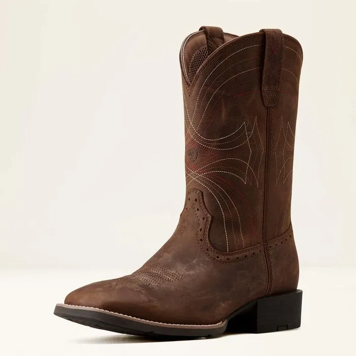 Men Western Boots Ariat Sport Wide Square Toe Cowboy Boot Distressed Brown