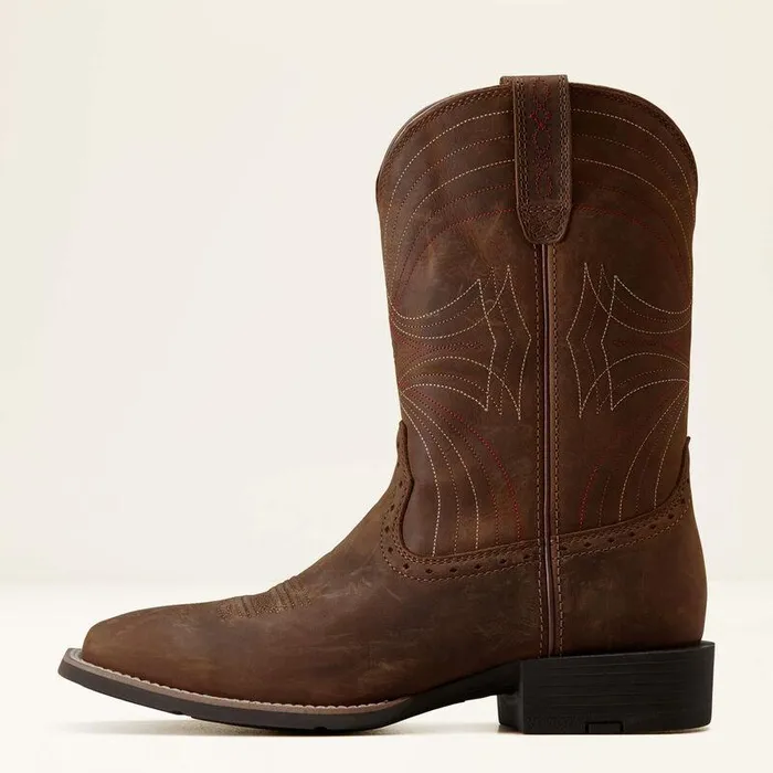 Men Western Boots Ariat Sport Wide Square Toe Cowboy Boot Distressed Brown