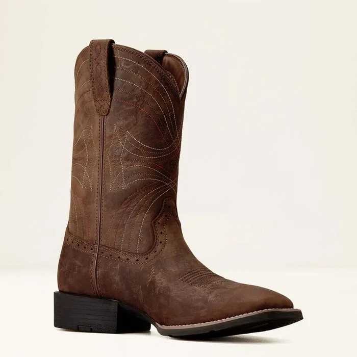 Men Western Boots Ariat Sport Wide Square Toe Cowboy Boot Distressed Brown