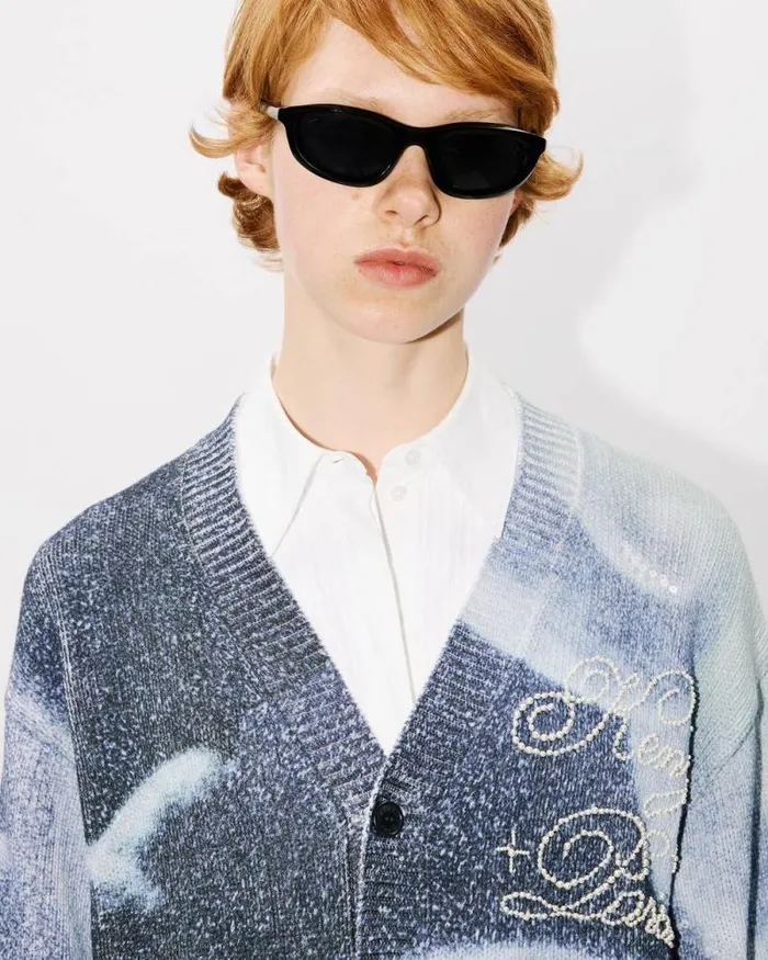 MenWomen 039KENZO Cloud Tiger039 Genderless Embroidered Cardigan Midnight Blue Kenzo Sweaters And Cardigans