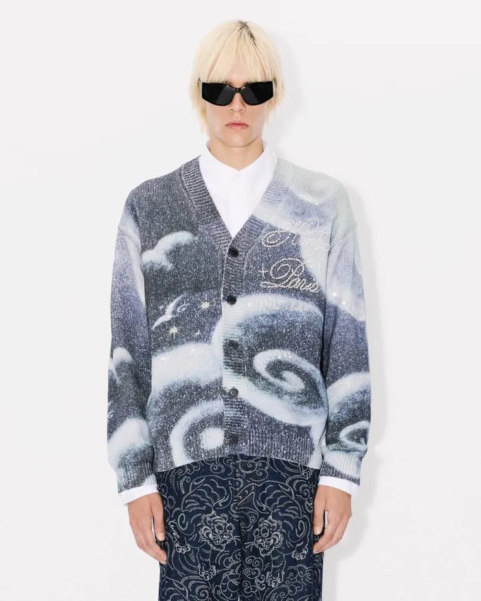 MenWomen 039KENZO Cloud Tiger039 Genderless Embroidered Cardigan Midnight Blue Kenzo Sweaters And Cardigans