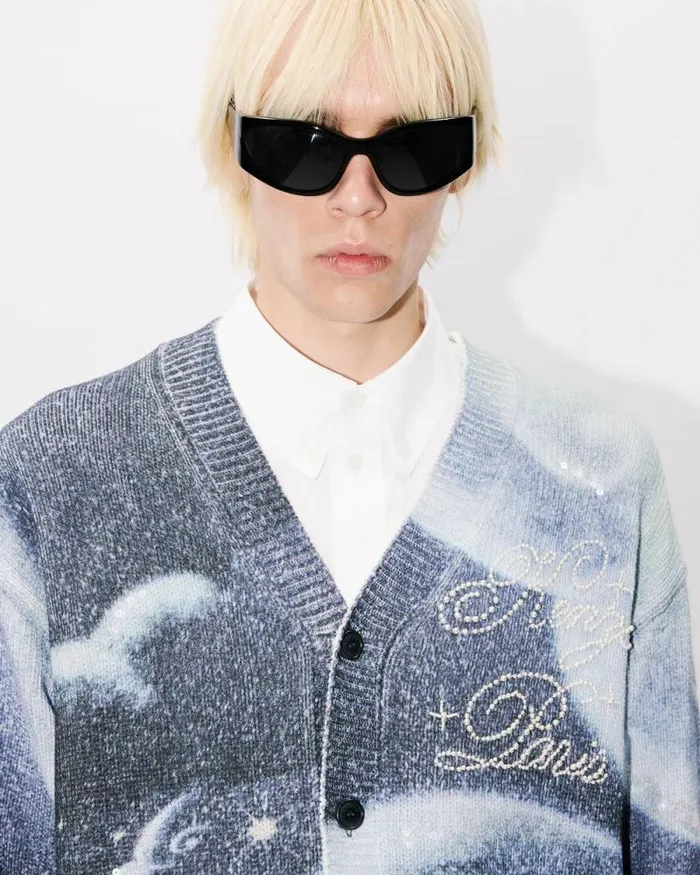 MenWomen 039KENZO Cloud Tiger039 Genderless Embroidered Cardigan Midnight Blue Kenzo Sweaters And Cardigans