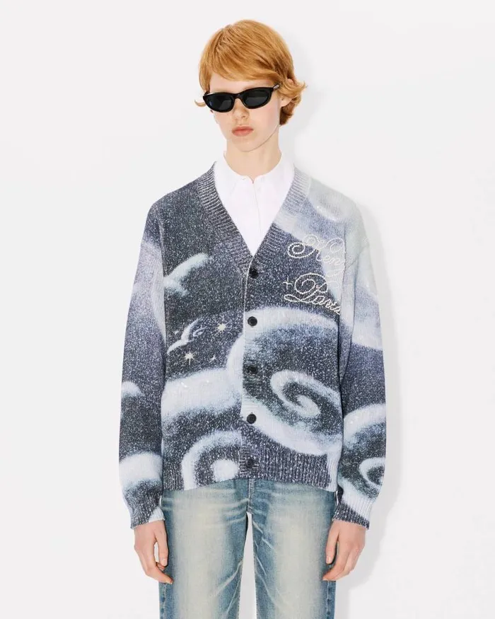 MenWomen 039KENZO Cloud Tiger039 Genderless Embroidered Cardigan Midnight Blue Kenzo Sweaters And Cardigans
