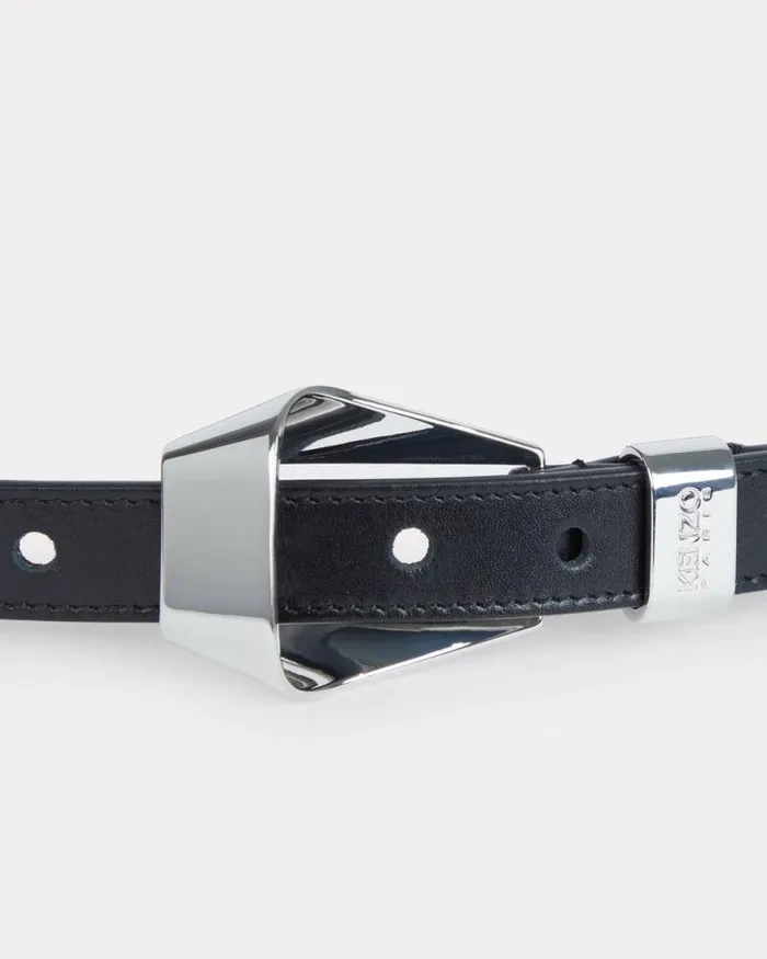MenWomen 039KENZO Ribbon039 Leather Belt Silver Kenzo Belts