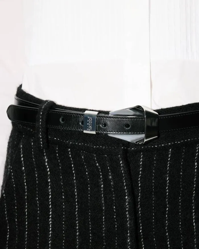 MenWomen 039KENZO Ribbon039 Leather Belt Silver Kenzo Belts