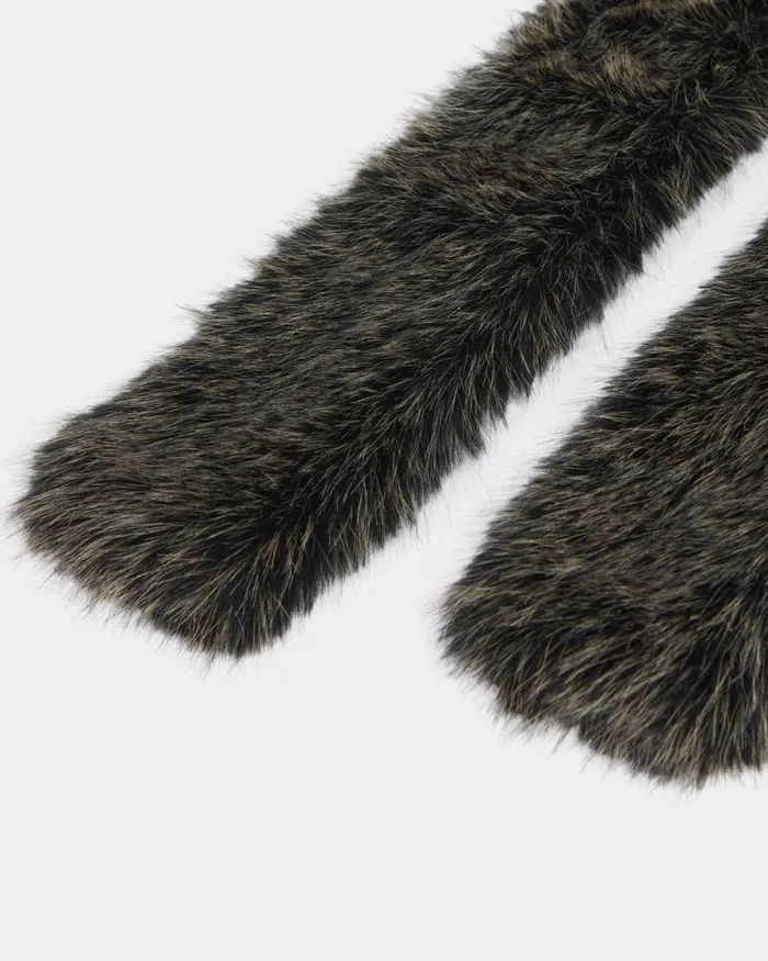 MenWomen 039KENZO Stamp039 Scarf In Fake Fur Dark Brown Kenzo Scarves