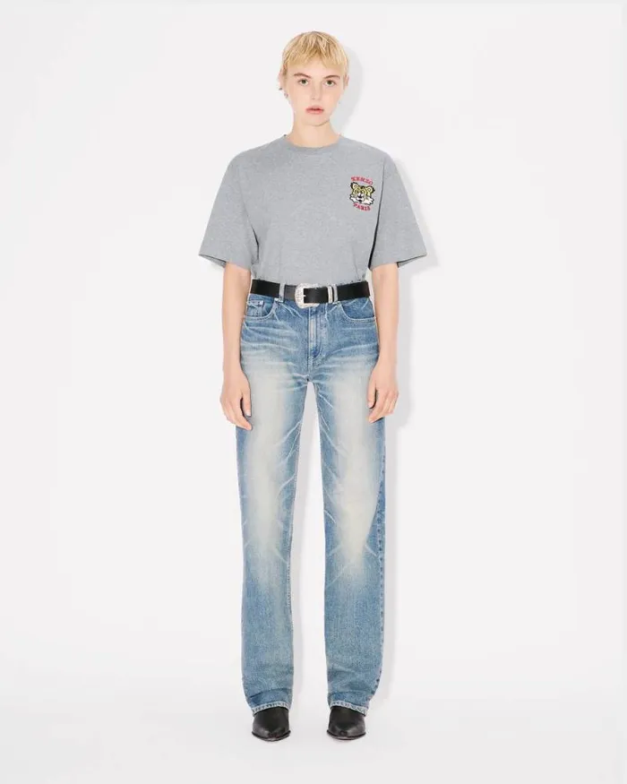 MenWomen 039KENZO VERDY MARKET039 Genderless Embroidered Tshirt In Cotton Pearl Grey Kenzo Tshirts And Polos
