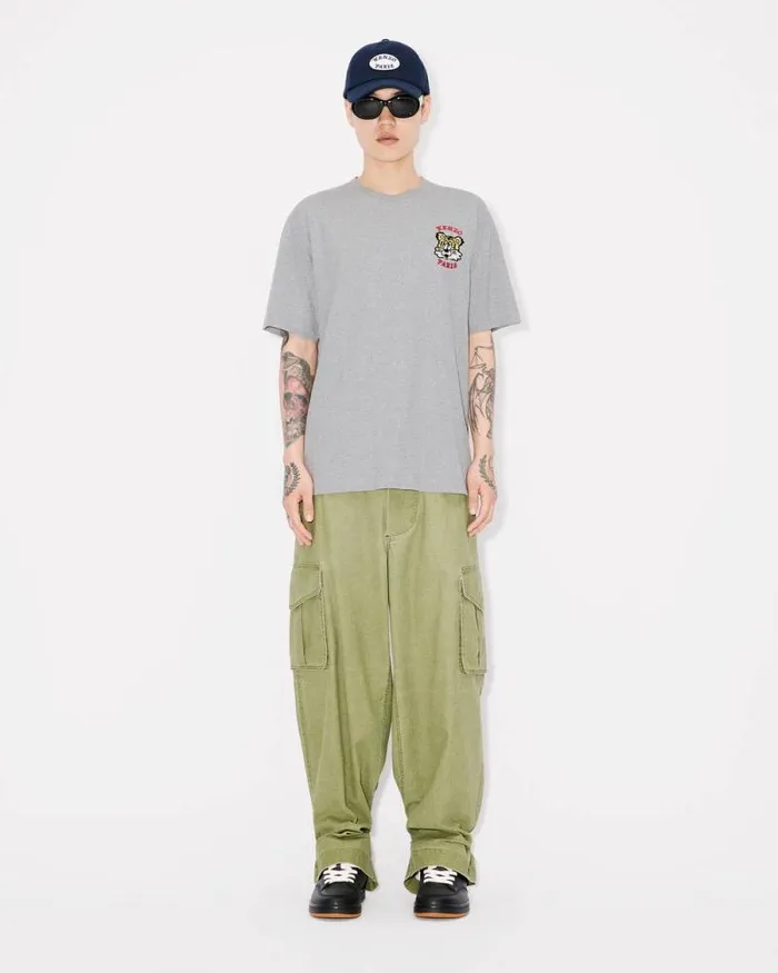 MenWomen 039KENZO VERDY MARKET039 Genderless Embroidered Tshirt In Cotton Pearl Grey Kenzo Tshirts And Polos