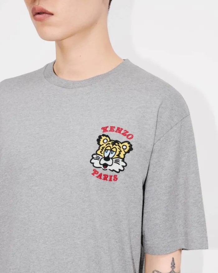 MenWomen 039KENZO VERDY MARKET039 Genderless Embroidered Tshirt In Cotton Pearl Grey Kenzo Tshirts And Polos