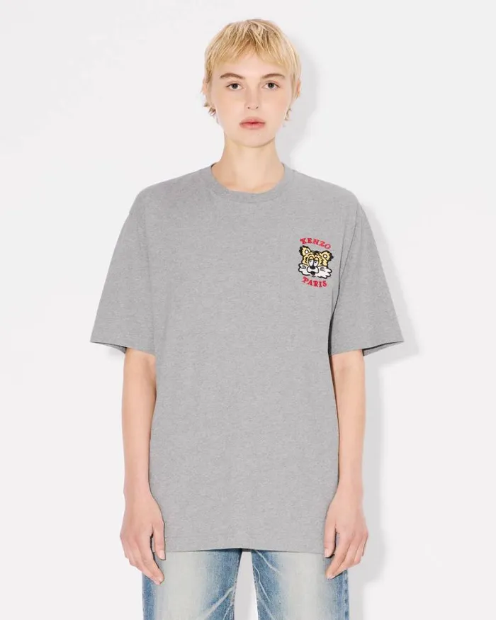 MenWomen 039KENZO VERDY MARKET039 Genderless Embroidered Tshirt In Cotton Pearl Grey Kenzo Tshirts And Polos