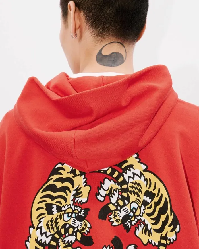 MenWomen 039KENZO VERDY MARKET039 Genderless Oversized Hoodie In Cotton Deep Orange Kenzo Sweatshirts And Hoodies