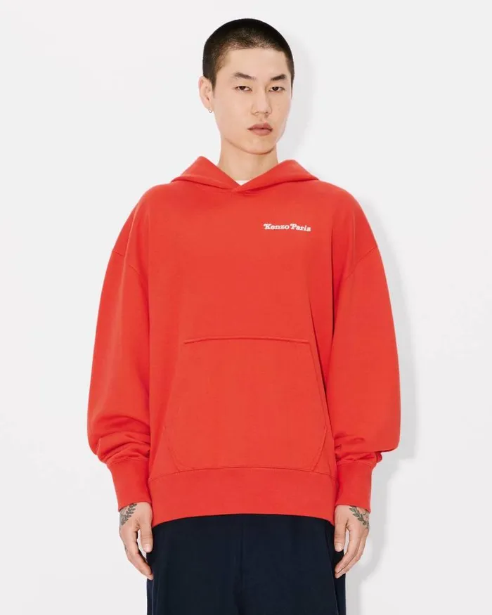 MenWomen 039KENZO VERDY MARKET039 Genderless Oversized Hoodie In Cotton Deep Orange Kenzo Sweatshirts And Hoodies