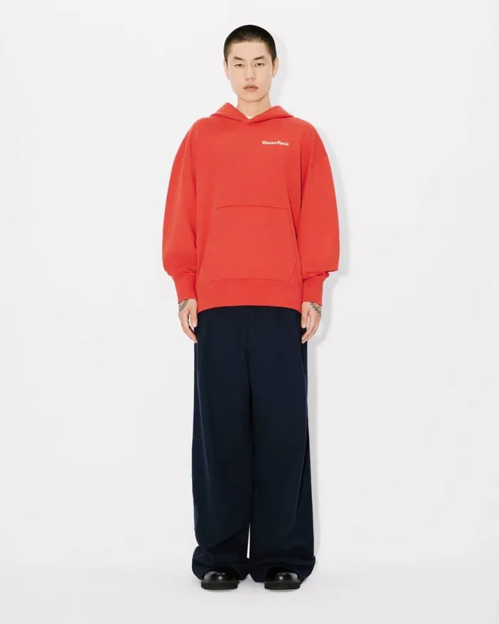 MenWomen 039KENZO VERDY MARKET039 Genderless Oversized Hoodie In Cotton Deep Orange Kenzo Sweatshirts And Hoodies