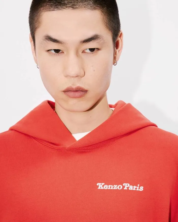 MenWomen 039KENZO VERDY MARKET039 Genderless Oversized Hoodie In Cotton Deep Orange Kenzo Sweatshirts And Hoodies