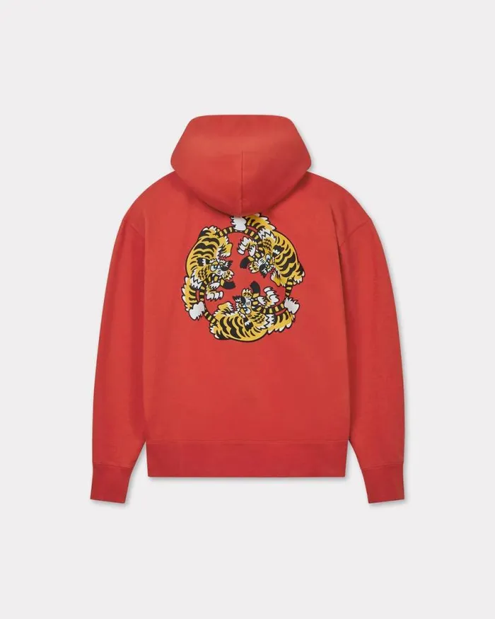 MenWomen 039KENZO VERDY MARKET039 Genderless Oversized Hoodie In Cotton Deep Orange Kenzo Sweatshirts And Hoodies