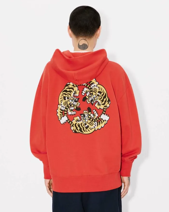 MenWomen 039KENZO VERDY MARKET039 Genderless Oversized Hoodie In Cotton Deep Orange Kenzo Sweatshirts And Hoodies
