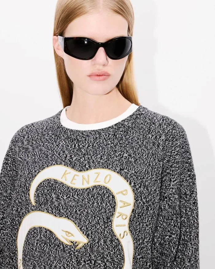 MenWomen 039Lunar New Year039 Genderless Jumper In Wool And Cotton Black Kenzo Sweaters And Cardigans