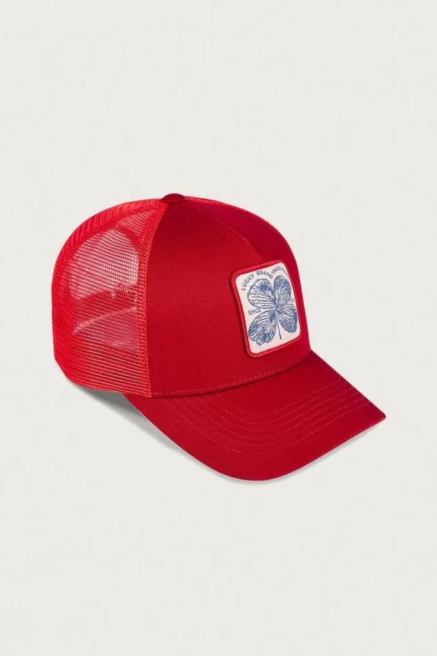 MenWomen Lucky Brand Hats Clover Patch Trucker Hat Dark Red