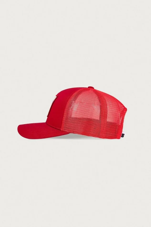 MenWomen Lucky Brand Hats Clover Patch Trucker Hat Dark Red