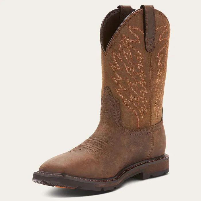 Men Work Boots Ariat Groundbreaker Wide Square Toe Waterproof Work Boot Dark Brown
