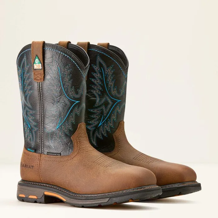 Men Work Boots Ariat WorkHog CSA Waterproof Composite Toe Work Boot Tumbled Barktwilight
