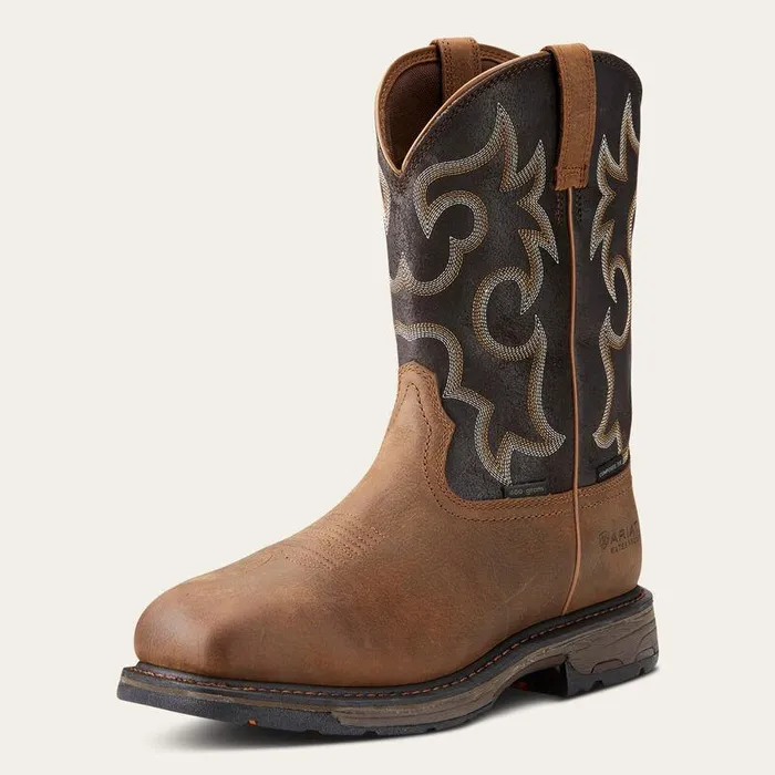 Men Work Boots Ariat WorkHog Wide Square Toe 400g Waterproof Composite Toe Work Boot Rye Brown