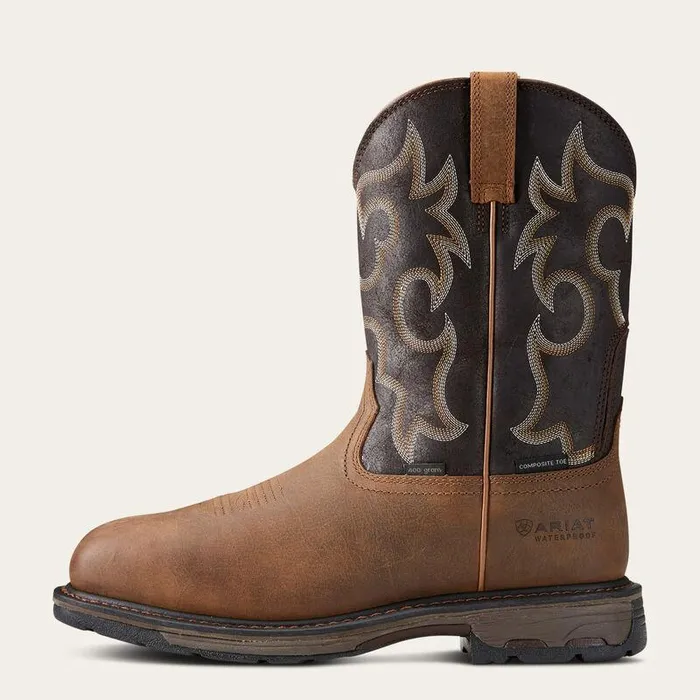 Men Work Boots Ariat WorkHog Wide Square Toe 400g Waterproof Composite Toe Work Boot Rye Brown