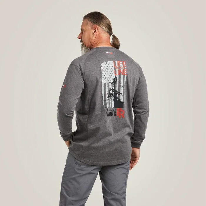 Men Workwear Ariat FR Air Life On The Line Graphic Top Charcoal Heather