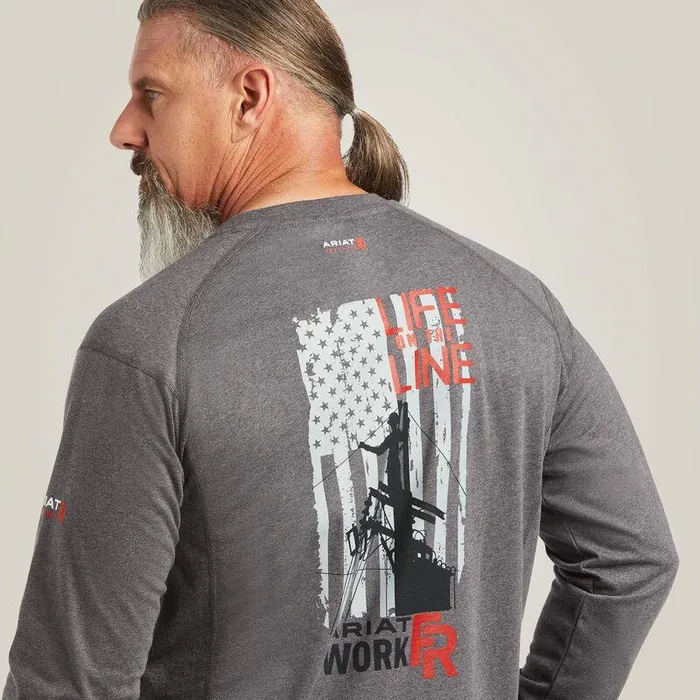 Men Workwear Ariat FR Air Life On The Line Graphic Top Charcoal Heather Men Workwear Ariat FR Air Life On The Line Graphic Top Charcoal Heather