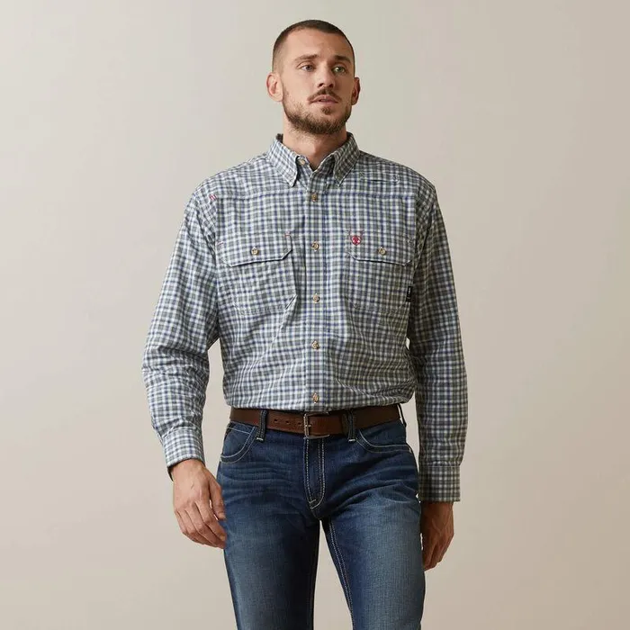 Men Workwear Ariat FR Plaid Featherlight Work Shirt Clear Sky Plaid