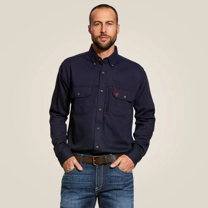 Men Workwear Ariat FR Solid Vent Work Shirt Navy
