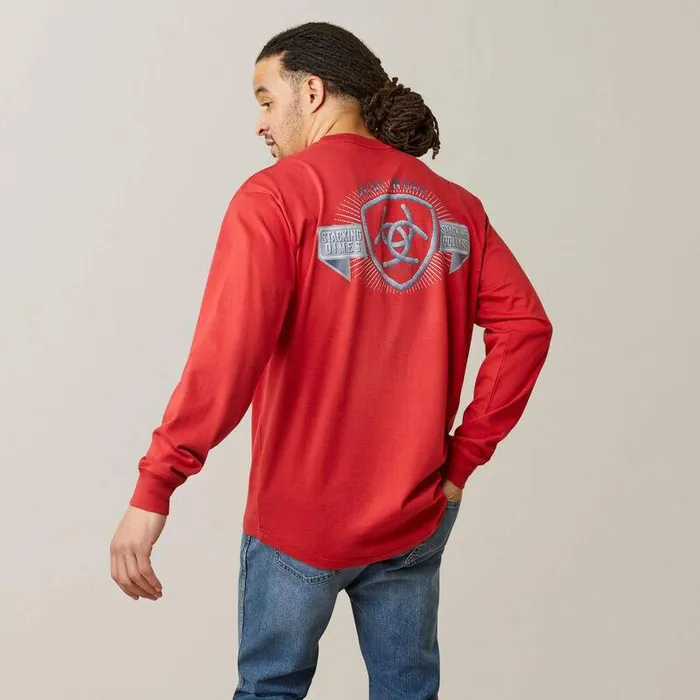 Men Workwear Ariat Rebar Cotton Strong Stacking Dimes Pompeian Red