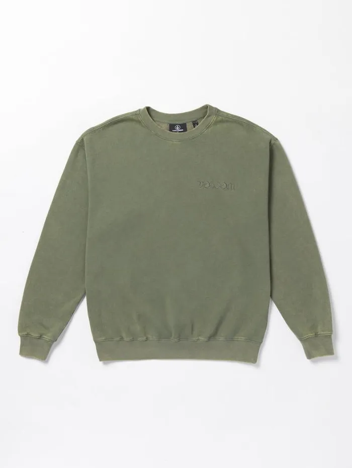 Mens Hoodies Volcom Acid Wall Crew Pullover Sweatshirt 8211 Agave